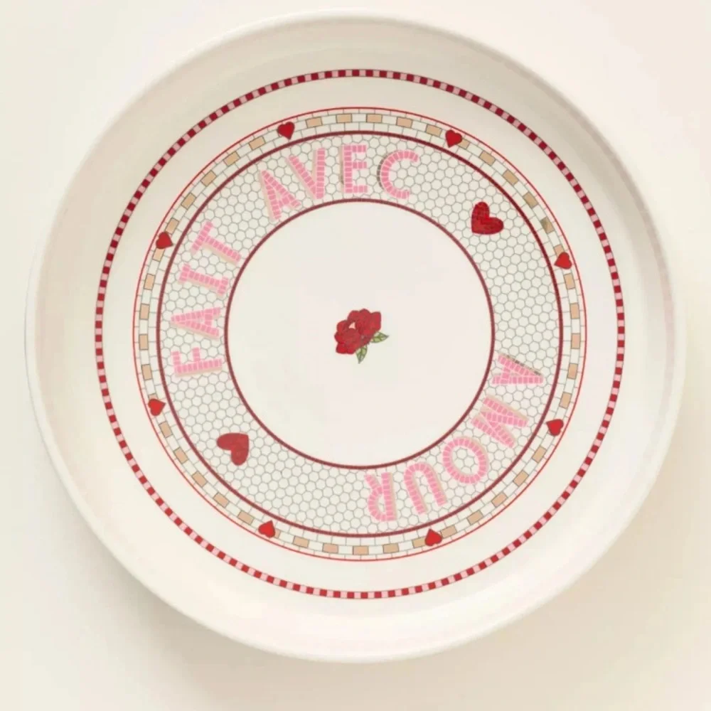 Anthropologie The Bistro Tile Stoneware Pie Dish Valentine's Edition Serving